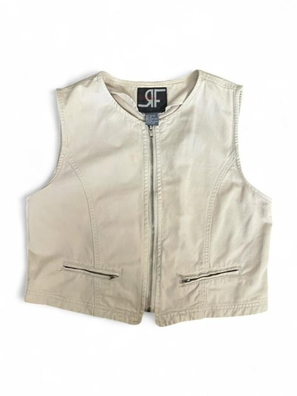 Vintage Y2K RF Cream White Zip-Up Cropped Vest Size M Women’s